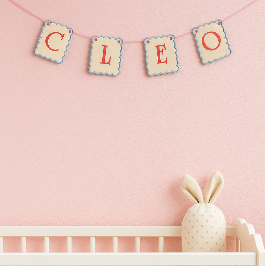 Embroidered Scallop Pendant Baby Name Banner