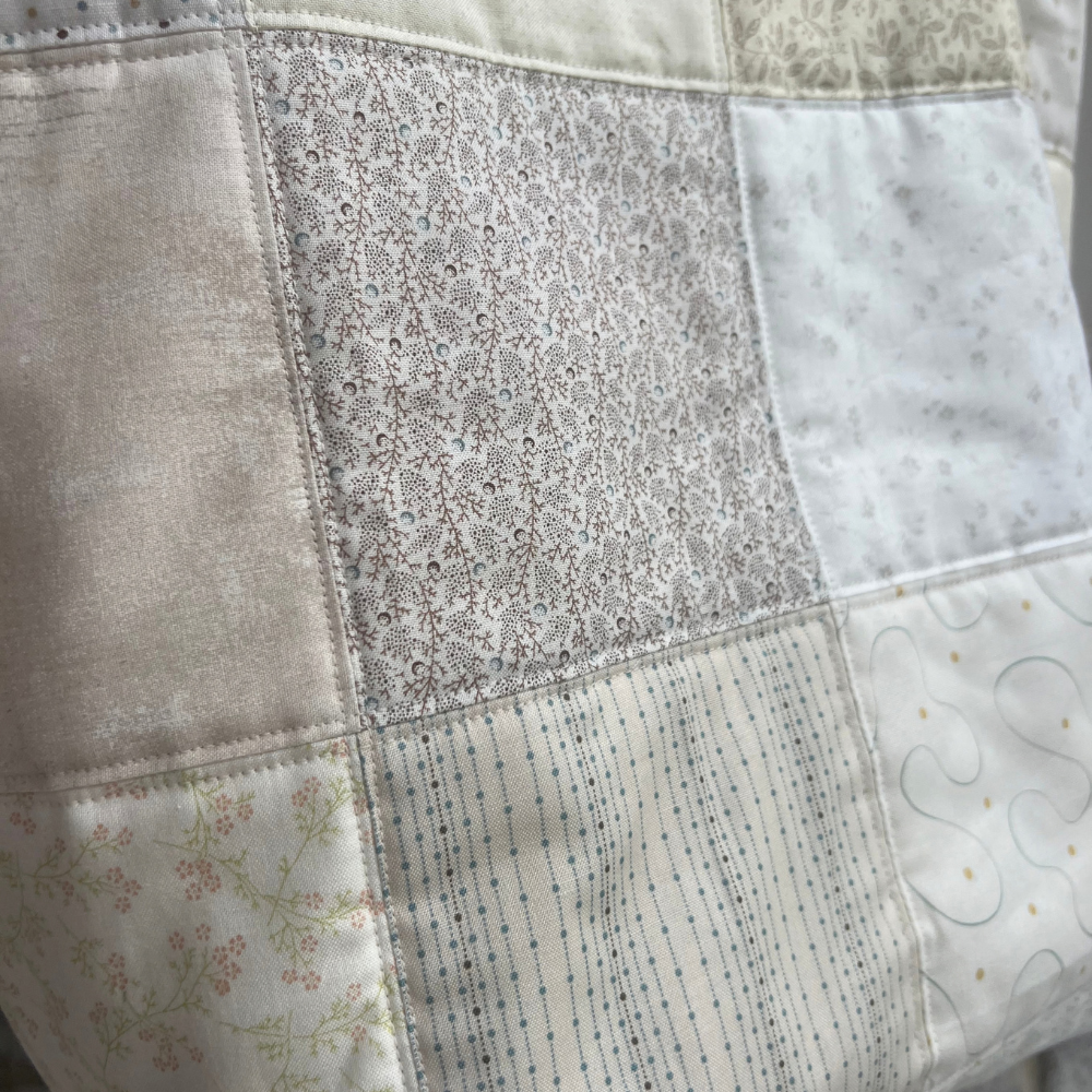 Cream Patchwork Quilted Tote Bag