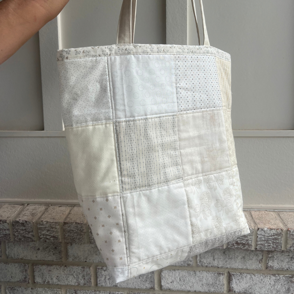 Cream Patchwork Quilted Tote Bag