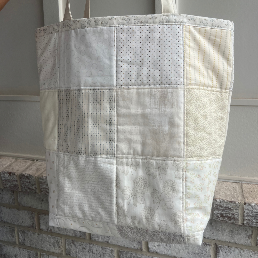 Cream Patchwork Quilted Tote Bag