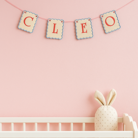 Embroidered Scallop Pendant Baby Name Banner